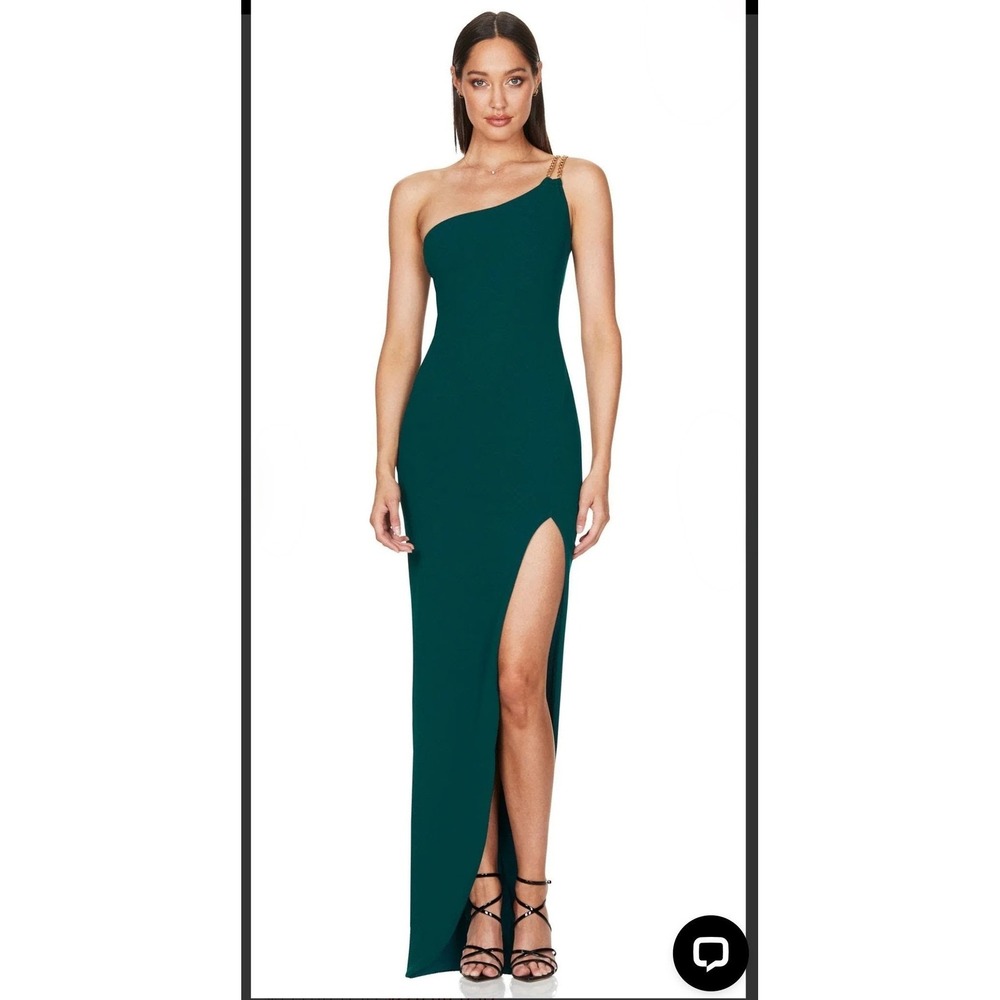 Nookie Estella one-shoulder gown size XS‎ chain strap slit evening dress